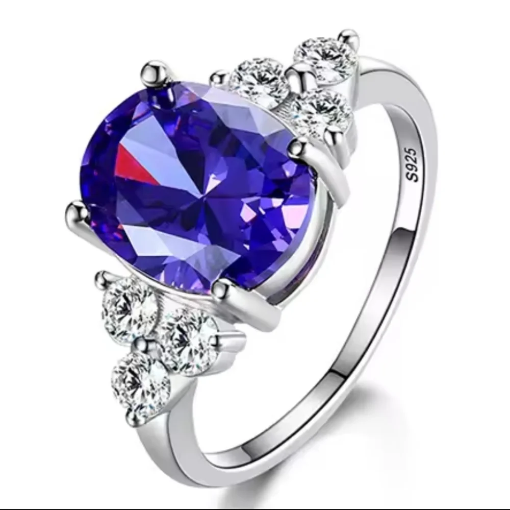 925 Dazzling 8 Ct Brilliant Cut Amathyst  Oval Stone Engagement Ring Sz 9